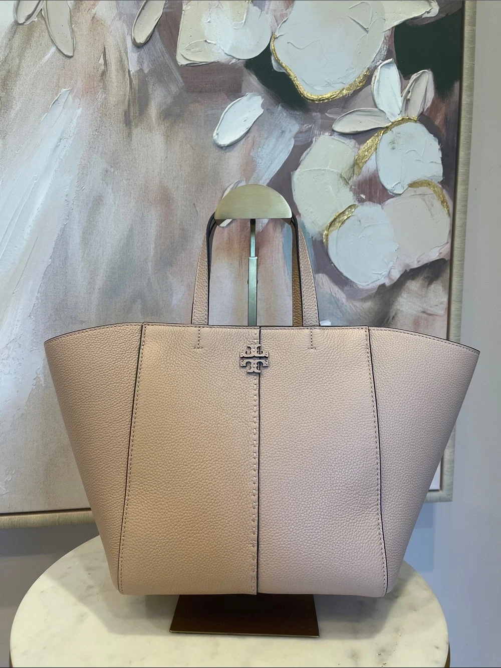 Tory Burch Light Pink McGraw Pebbled Leather Tote